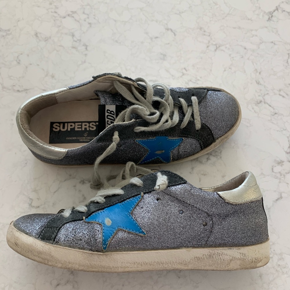 Golden Goose gray and blue metallic low top